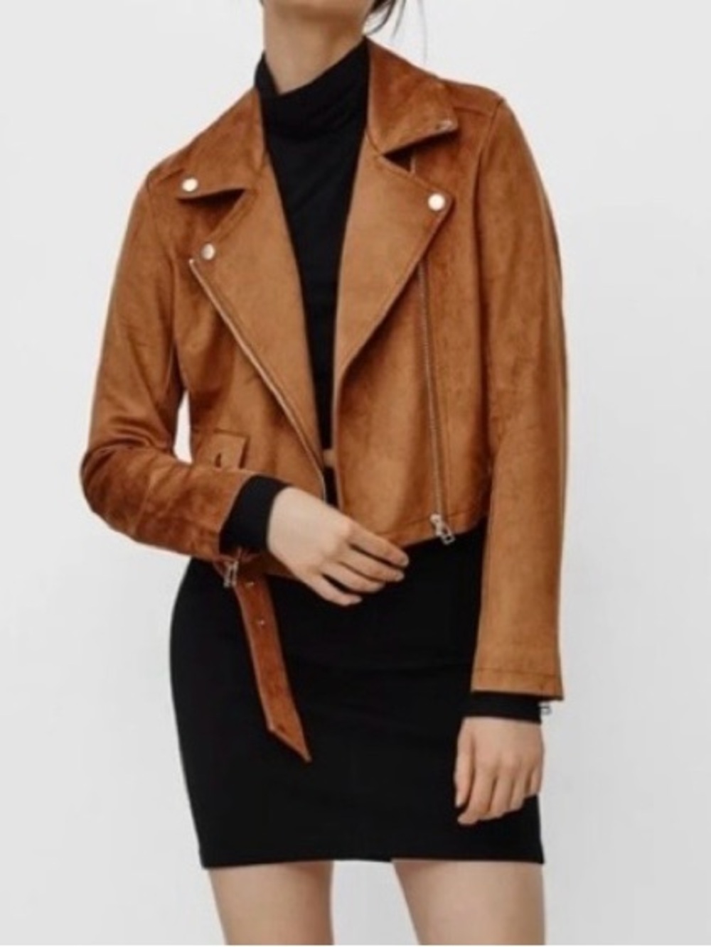 Aritzia Talula Suede Moto Jacket – Tan | XXS